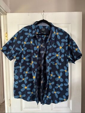 Reverse Threads Men’s Navy Floral Short-Sleeve Shirt SZ XXL